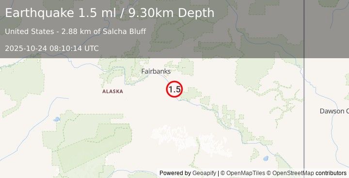 Earthquake 4 km SSE of Salcha, Alaska (1.5 ml) (2025-10-24 08:10:14 UTC)