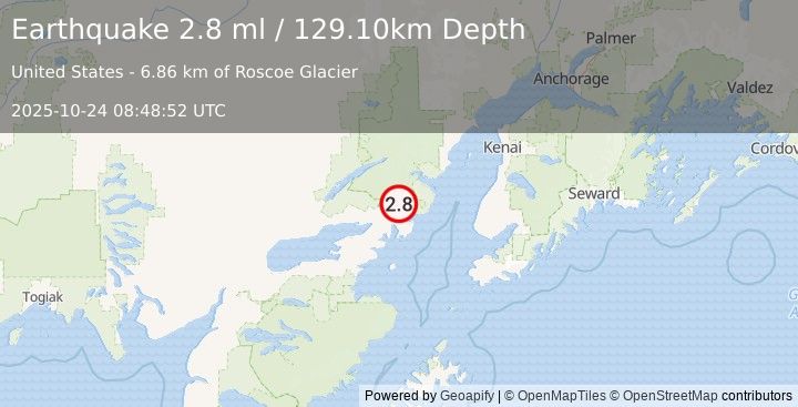 Earthquake 49 km ENE of Pedro Bay, Alaska (2.8 ml) (2025-10-24 08:48:53 UTC)