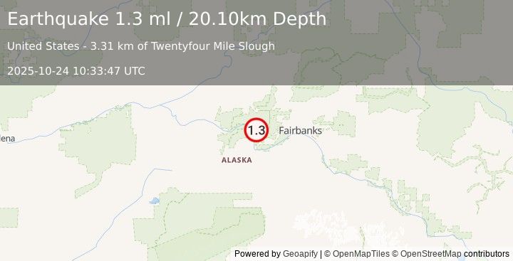 Earthquake 25 km N of Four Mile Road, Alaska (1.3 ml) (2025-10-24 10:33:47 UTC)