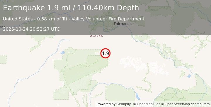 Earthquake 1 km WNW of Healy, Alaska (1.9 ml) (2025-10-24 20:52:27 UTC)