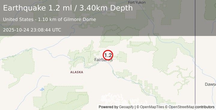 Earthquake 11 km ENE of Fox, Alaska (1.2 ml) (2025-10-24 23:08:44 UTC)
