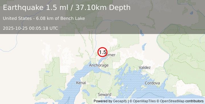 Earthquake 8 km N of Meadow Lakes, Alaska (1.5 ml) (2025-10-25 00:05:18 UTC)