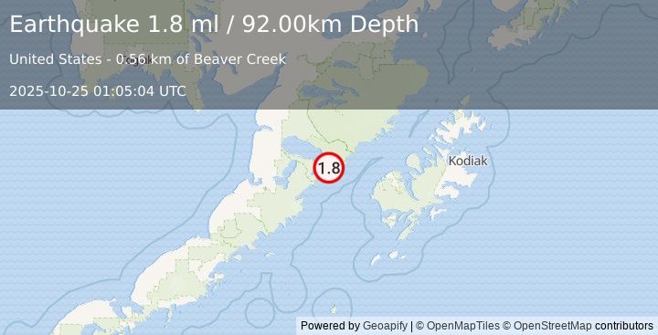 Earthquake 78 km W of Karluk, Alaska (1.8 ml) (2025-10-25 01:05:04 UTC)