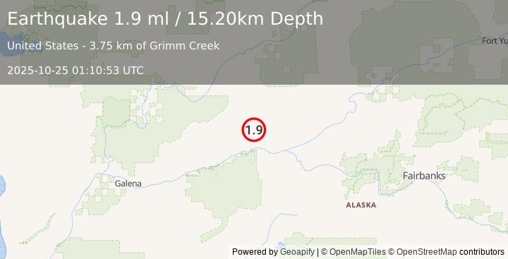 Earthquake 52 km NW of Tanana, Alaska (1.9 ml) (2025-10-25 01:10:53 UTC)