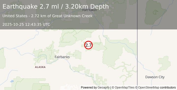 Earthquake 48 km SW of Central, Alaska (2.7 ml) (2025-10-25 12:43:36 UTC)