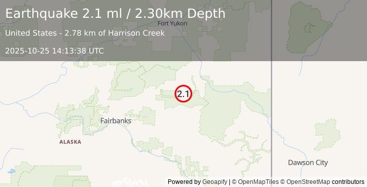 Earthquake 27 km S of Central, Alaska (2.1 ml) (2025-10-25 14:13:38 UTC)