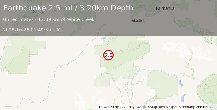 Earthquake 23 km SSW of Denali National Park, Alaska (2.5 ml) (2025-10-26 01:49:59 UTC)