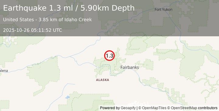 Earthquake 9 km ENE of Minto, Alaska (1.3 ml) (2025-10-26 05:11:52 UTC)