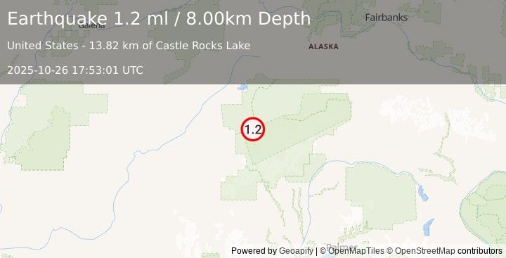 Earthquake 27 km SSW of Denali National Park, Alaska (1.2 ml) (2025-10-26 17:53:01 UTC)
