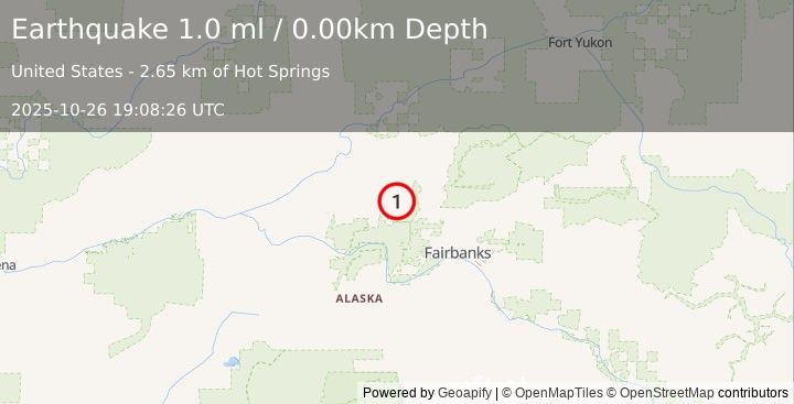 Earthquake 23 km ENE of Minto, Alaska (1.0 ml) (2025-10-26 19:08:26 UTC)