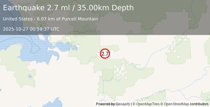 Earthquake 69 km S of Shungnak, Alaska (2.6 ml) (2025-10-27 00:59:35 UTC)