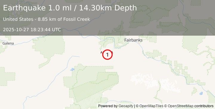Earthquake 21 km W of Anderson, Alaska (1.0 ml) (2025-10-27 18:23:44 UTC)