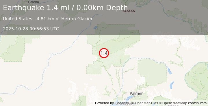Earthquake 58 km S of Denali National Park, Alaska (1.4 ml) (2025-10-28 00:56:53 UTC)