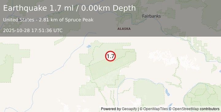 Earthquake 53 km E of Denali National Park, Alaska (1.7 ml) (2025-10-28 17:51:36 UTC)