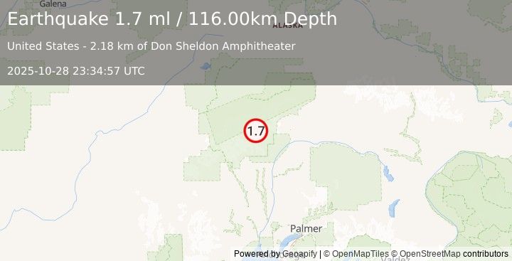 Earthquake 56 km N of Petersville, Alaska (1.7 ml) (2025-10-28 23:34:57 UTC)