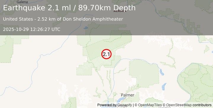 Earthquake 52 km N of Petersville, Alaska (2.0 ml) (2025-10-29 12:26:28 UTC)