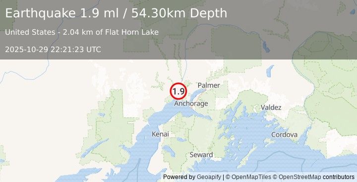 Earthquake 8 km SSE of Susitna, Alaska (1.9 ml) (2025-10-29 22:21:23 UTC)