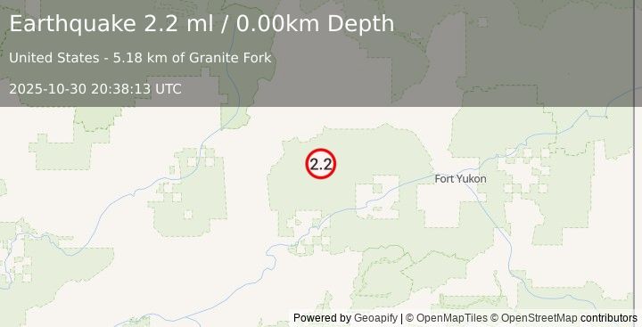 Earthquake 70 km WNW of Beaver, Alaska (2.2 ml) (2025-10-30 20:38:13 UTC)