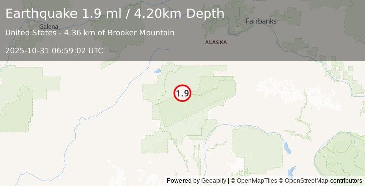 Earthquake 30 km ESE of Denali National Park, Alaska (1.9 ml) (2025-10-31 06:59:02 UTC)