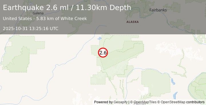 Earthquake 18 km SW of Denali National Park, Alaska (2.6 ml) (2025-10-31 13:25:16 UTC)