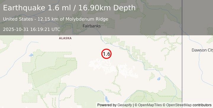 Earthquake 42 km SW of Whitestone, Alaska (1.6 ml) (2025-10-31 16:19:21 UTC)