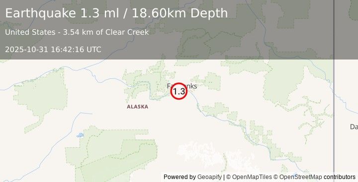 Earthquake 8 km SSW of South Van Horn, Alaska (1.3 ml) (2025-10-31 16:42:16 UTC)