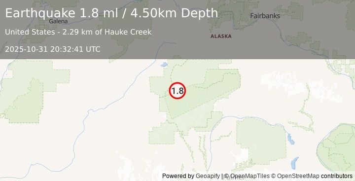 Earthquake 18 km SSE of Denali National Park, Alaska (1.8 ml) (2025-10-31 20:32:41 UTC)