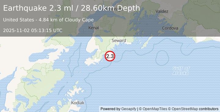 Earthquake 61 km SE of Fox River, Alaska (2.3 ml) (2025-11-02 05:13:15 UTC)