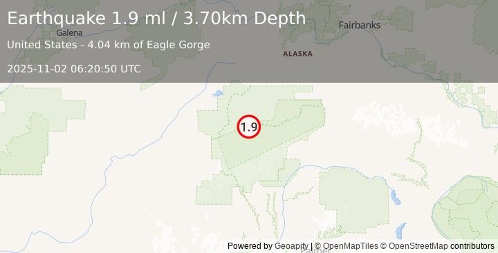 Earthquake 28 km ESE of Denali National Park, Alaska (1.9 ml) (2025-11-02 06:20:50 UTC)