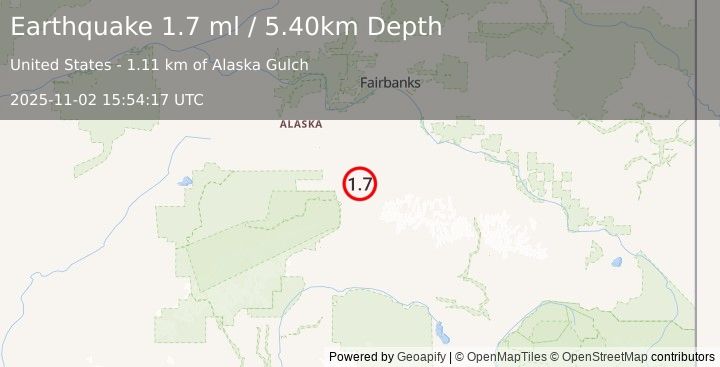 Earthquake 28 km E of Healy, Alaska (1.7 ml) (2025-11-02 15:54:17 UTC)