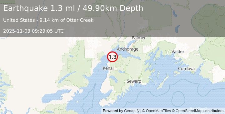 Earthquake 14 km W of Point Possession, Alaska (1.3 ml) (2025-11-03 09:29:05 UTC)