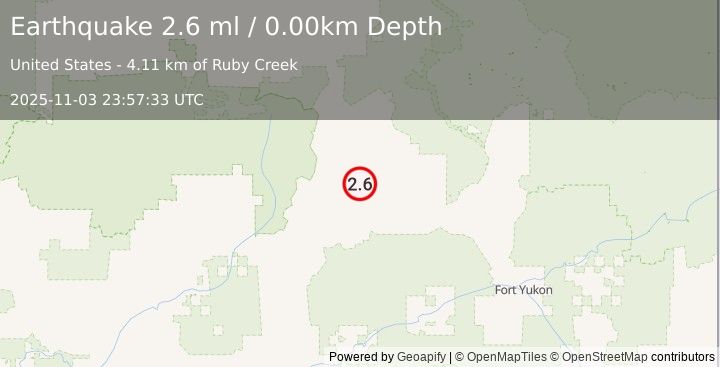 Earthquake 53 km E of Wiseman, Alaska (2.6 ml) (2025-11-03 23:57:33 UTC)