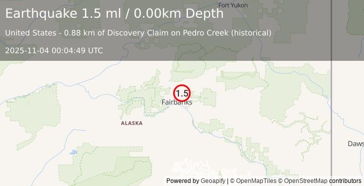 Earthquake 7 km NE of Fox, Alaska (1.5 ml) (2025-11-04 00:04:49 UTC)