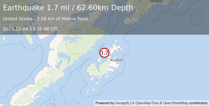 Earthquake 24 km W of Aleneva, Alaska (1.7 ml) (2025-11-04 13:36:48 UTC)