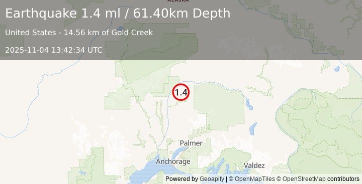 Earthquake 35 km NE of Chase, Alaska (1.4 ml) (2025-11-04 13:42:34 UTC)