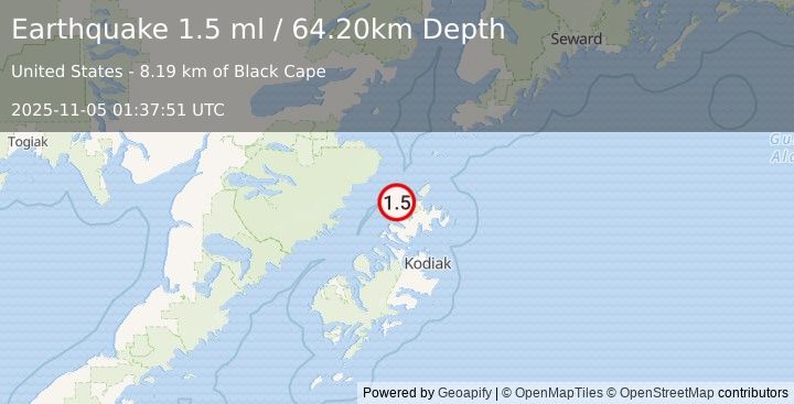 Earthquake 42 km N of Aleneva, Alaska (1.5 ml) (2025-11-05 01:37:51 UTC)