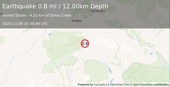 Earthquake 14 km N of Cantwell, Alaska (0.8 ml) (2025-11-05 10:38:44 UTC)