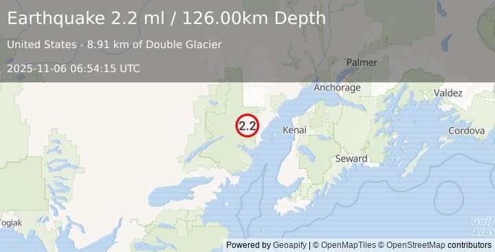 Earthquake 78 km W of Salamatof, Alaska (2.2 ml) (2025-11-06 06:54:15 UTC)