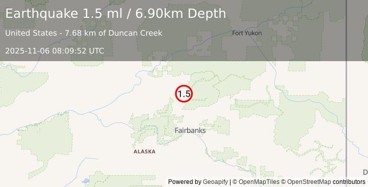 Earthquake 26 km E of Livengood, Alaska (1.5 ml) (2025-11-06 08:09:52 UTC)