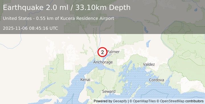 Earthquake 7 km N of Big Lake, Alaska (2.0 ml) (2025-11-06 08:45:16 UTC)