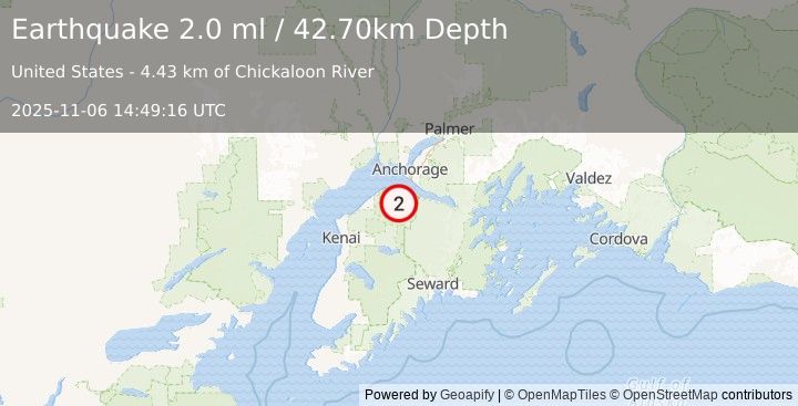 Earthquake 25 km W of Hope, Alaska (2.0 ml) (2025-11-06 14:49:16 UTC)