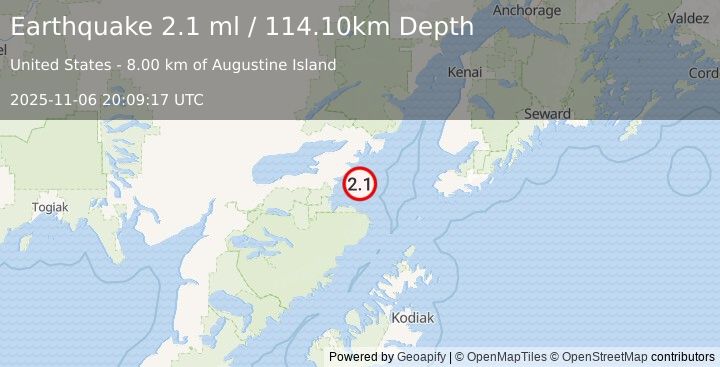 Earthquake 58 km ESE of Pope-Vannoy Landing, Alaska (2.1 ml) (2025-11-06 20:09:17 UTC)
