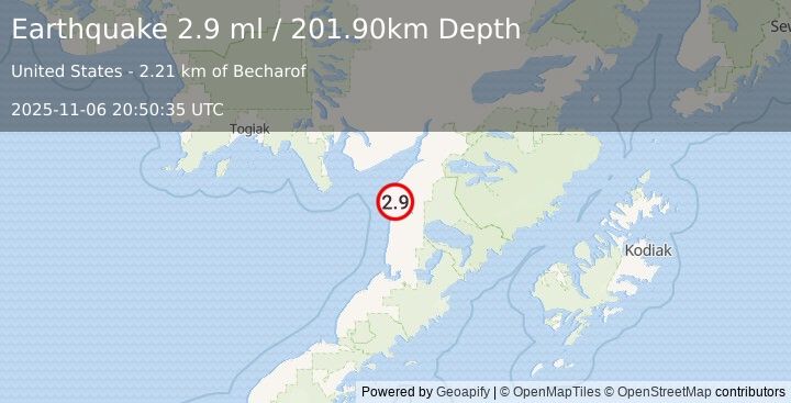 Earthquake 10 km NNW of Egegik, Alaska (2.9 ml) (2025-11-06 20:50:35 UTC)