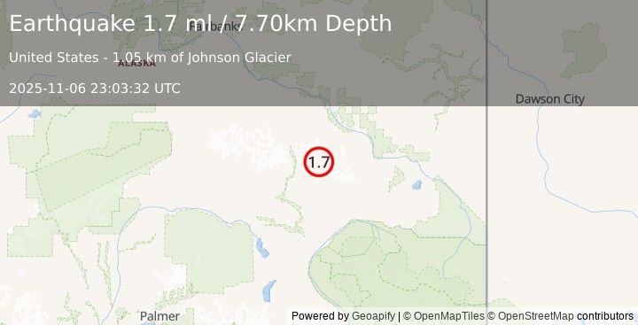 Earthquake 37 km NE of Paxson, Alaska (1.7 ml) (2025-11-06 23:03:32 UTC)