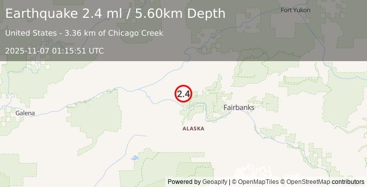 Earthquake 26 km ENE of Manley Hot Springs, Alaska (2.4 ml) (2025-11-07 01:15:51 UTC)
