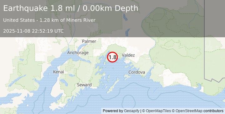 Earthquake 47 km WNW of Tatitlek, Alaska (1.8 ml) (2025-11-08 22:52:19 UTC)