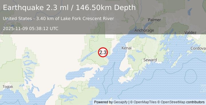 Earthquake 70 km ENE of Port Alsworth, Alaska (1.6 ml) (2025-11-09 05:38:13 UTC)