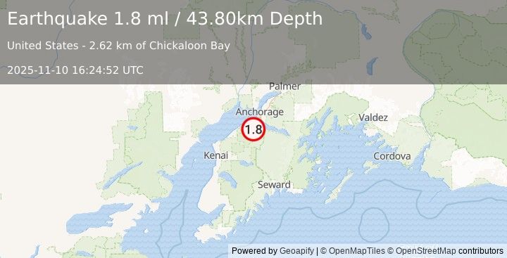 Earthquake 24 km W of Hope, Alaska (1.8 ml) (2025-11-10 16:24:52 UTC)