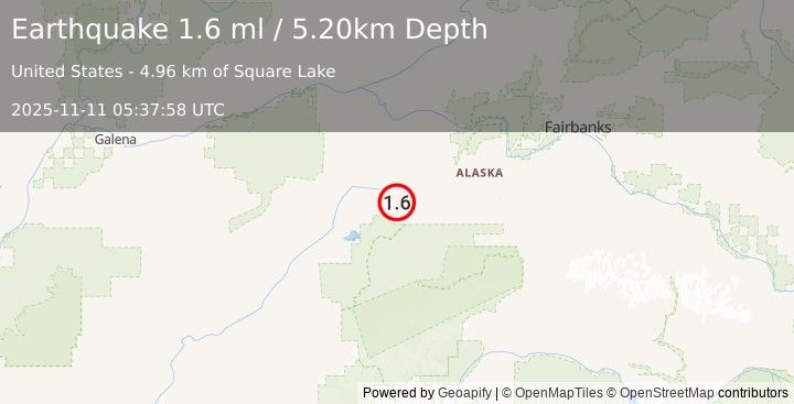 Earthquake 58 km ENE of Lake Minchumina, Alaska (1.9 ml) (2025-11-11 05:37:57 UTC)