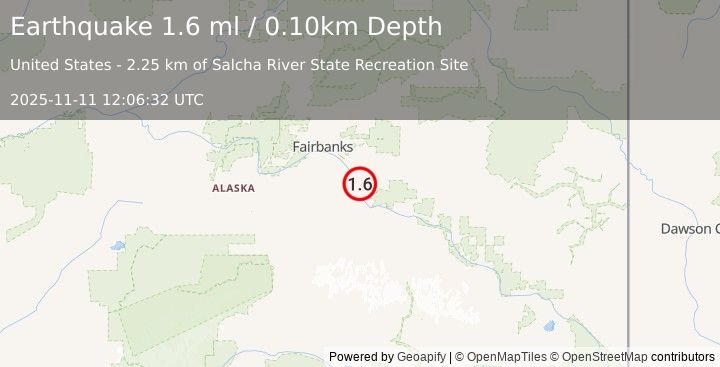 Earthquake 4 km S of Salcha, Alaska (1.6 ml) (2025-11-11 12:06:32 UTC)
